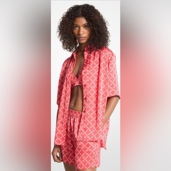 Tops - Michael Kors Camp Shirt and Short Set. Color: Coral. Size: M.